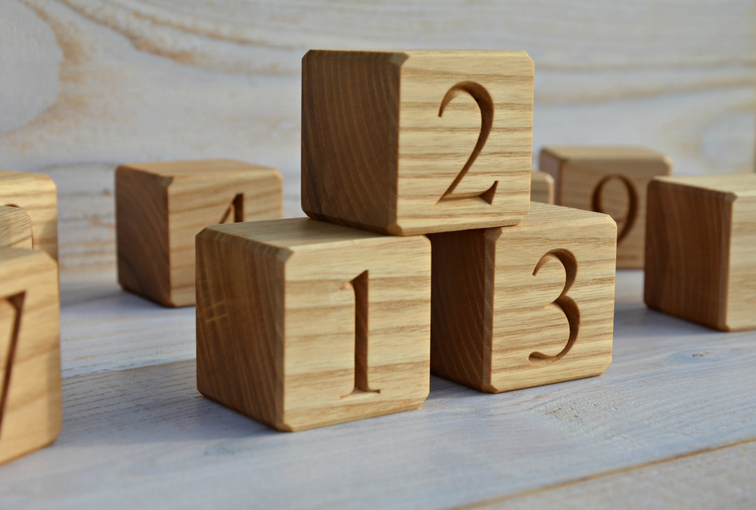 $ 18.00 0 To 9 Wood Number Blocks, 2 Inches Large Natural Handmade 