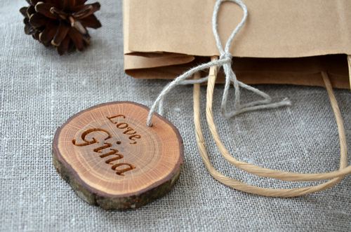 4.00 Personalized Wood Slice Gift Tag for Christmas Holiday Oak Gift Tag  Rustic Wedding Gift Tag Engraved